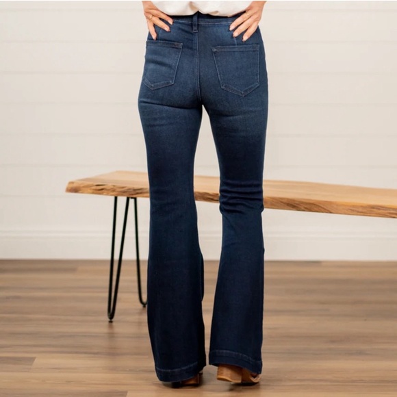 KanCan High Rise Button Fly Flare Petite Jeans Dark Women’s Multi Sizes - Picture 2 of 7